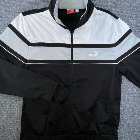 Puma Track Jacket Mens Medium Black White Full Zip Casual Activewear Outdoor - Picture 1 of 10
